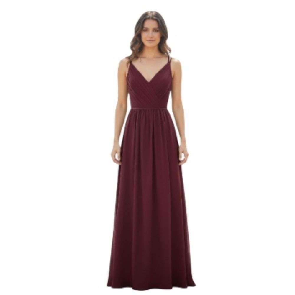 Sorrela Vita Wine V-Neck Pleated Double Strap Chiffon Special Occasion Dress 12